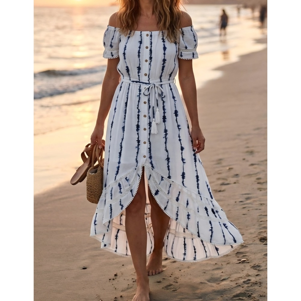 INC International Concepts Tie Dye High Low Maxi Dress Blue White Small Boho